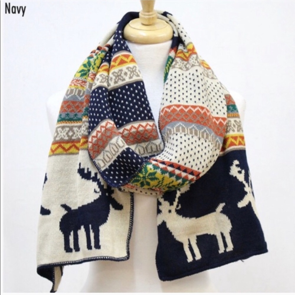 Navy Reindeer Scarf